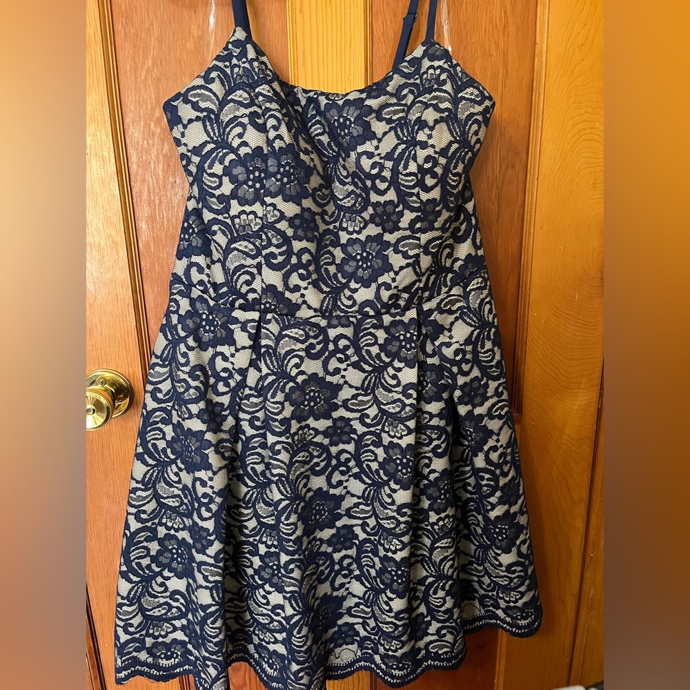 Nude/navy blue Lacey homecoming dress.